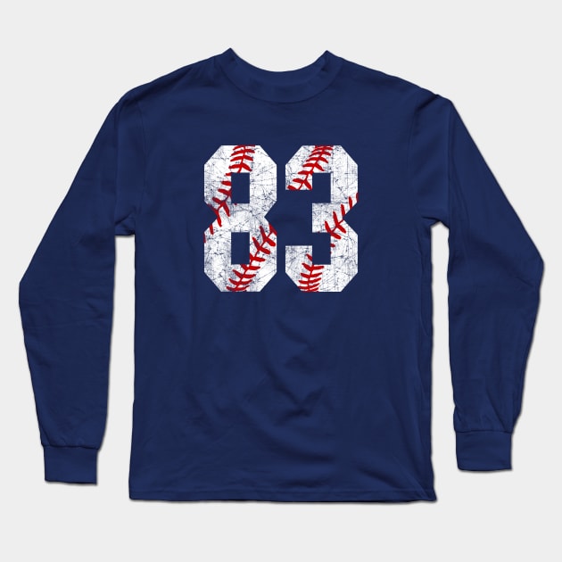 Vintage #83 Baseball Laces Baseball Mom Jersey Love Baseball Long Sleeve T-Shirt by TeeCreations